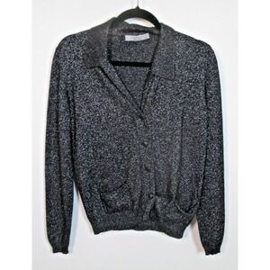D. Exterior Sweater Cardigan Small Black Silver Sparkle Cashmere‎ Blend Italy
